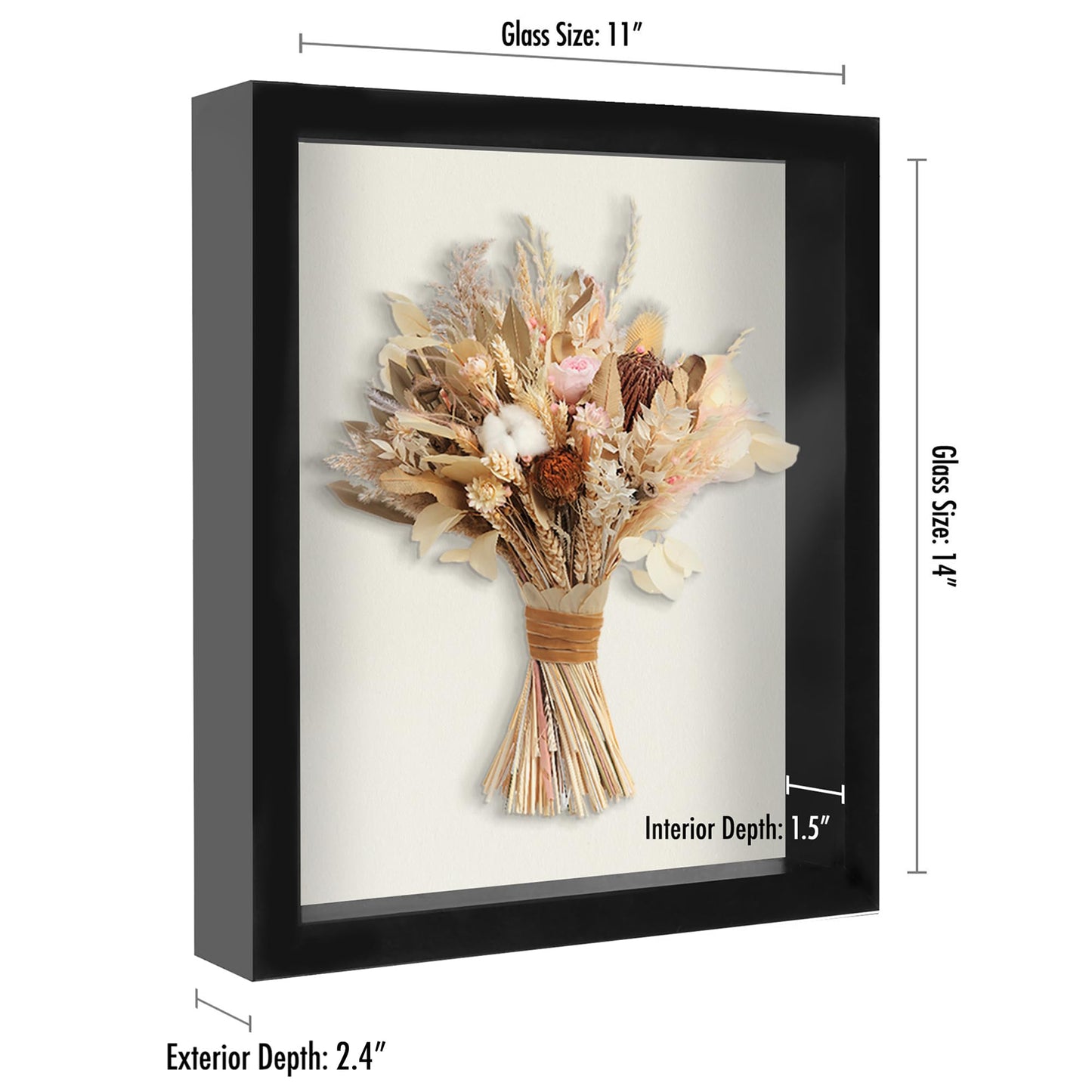 Americanflat 11x14 Shadow Box Frame with Shatter-Resistant Glass - Silhouette Collection - Large Shadow Box Display Case for Tabletop and Wall Display - Black with Soft Felt Back