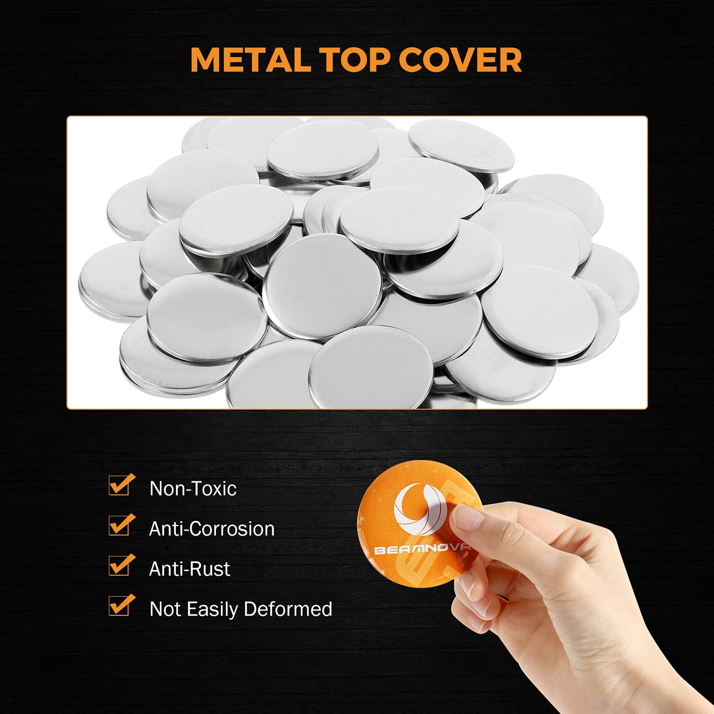 BEAMNOVA 500 Sets 44mm / 1.73 in (Approx. 1-3/4 inch) Button Maker Supplies Blanks for Round Pin Making Machine, Plastic Back, Hand Press Badge Making Refills
