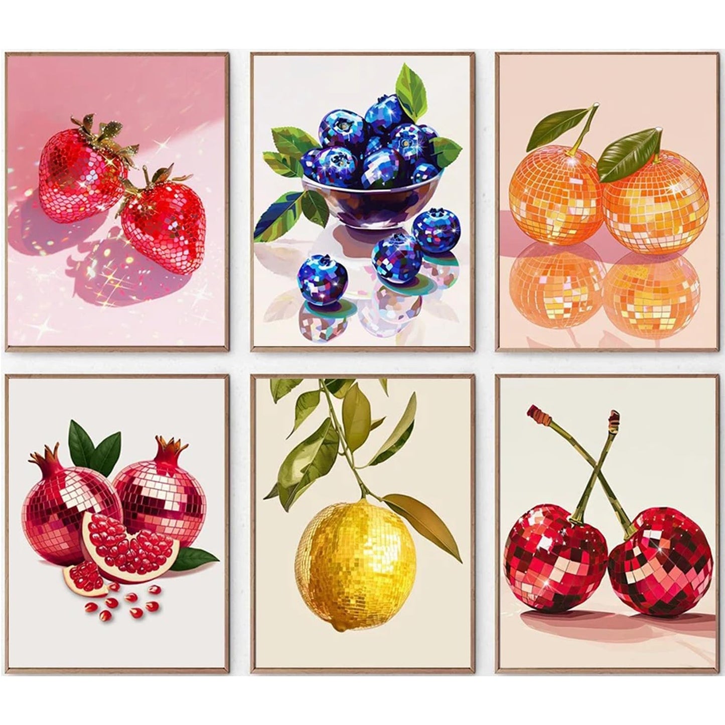 DAZZLEDOTS Diamond Art Kits for Adults, 6 Pack Disco Ball Diamond Painting Kits for Beginner Fruit 5D Full Drill Round Diamond Dots Crafts Gem Art for Home Wall Decor Gifts 12x16 Inch