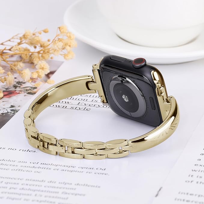 Silm Metal Band Compatible with Fitbit Versa 4/Fitbit Sense 2 Band Cute Women, Bling Jewelry Strap Replacement Compatible for Fitbit Sense/Versa 3 Women (Gold)