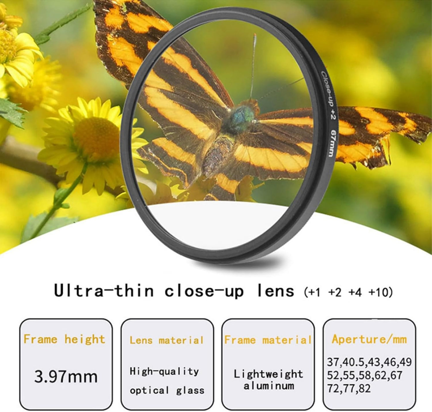 YOFOTIXAUU 55mm 4 (+1 +2 +4 +10) Set, (55mm) Close-Up Lens Filters Kit Pieces Macro Filter Lens Cap & Cleaning Cloth