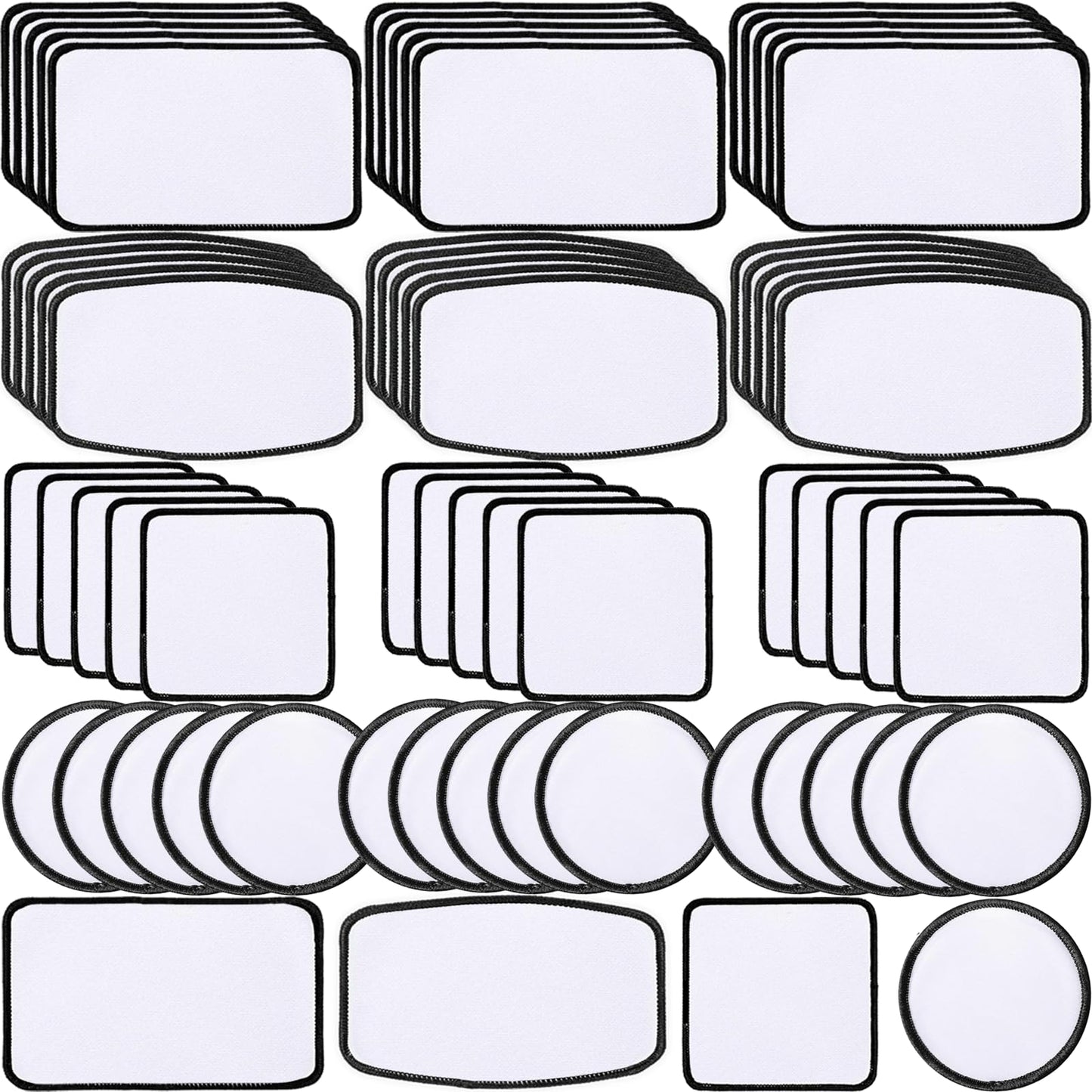 iFForce 60 PCs Sublimation Blanks Patches - 4 Shapes Large Iron-on Patch with Black Border - Exquisite Fabric Patches for DIY Hats Backpack T-Shirt Project (Mixed)