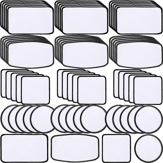 iFForce 60 PCs Sublimation Blanks Patches - 4 Shapes Large Iron-on Patch with Black Border - Exquisite Fabric Patches for DIY Hats Backpack T-Shirt Project (Mixed)