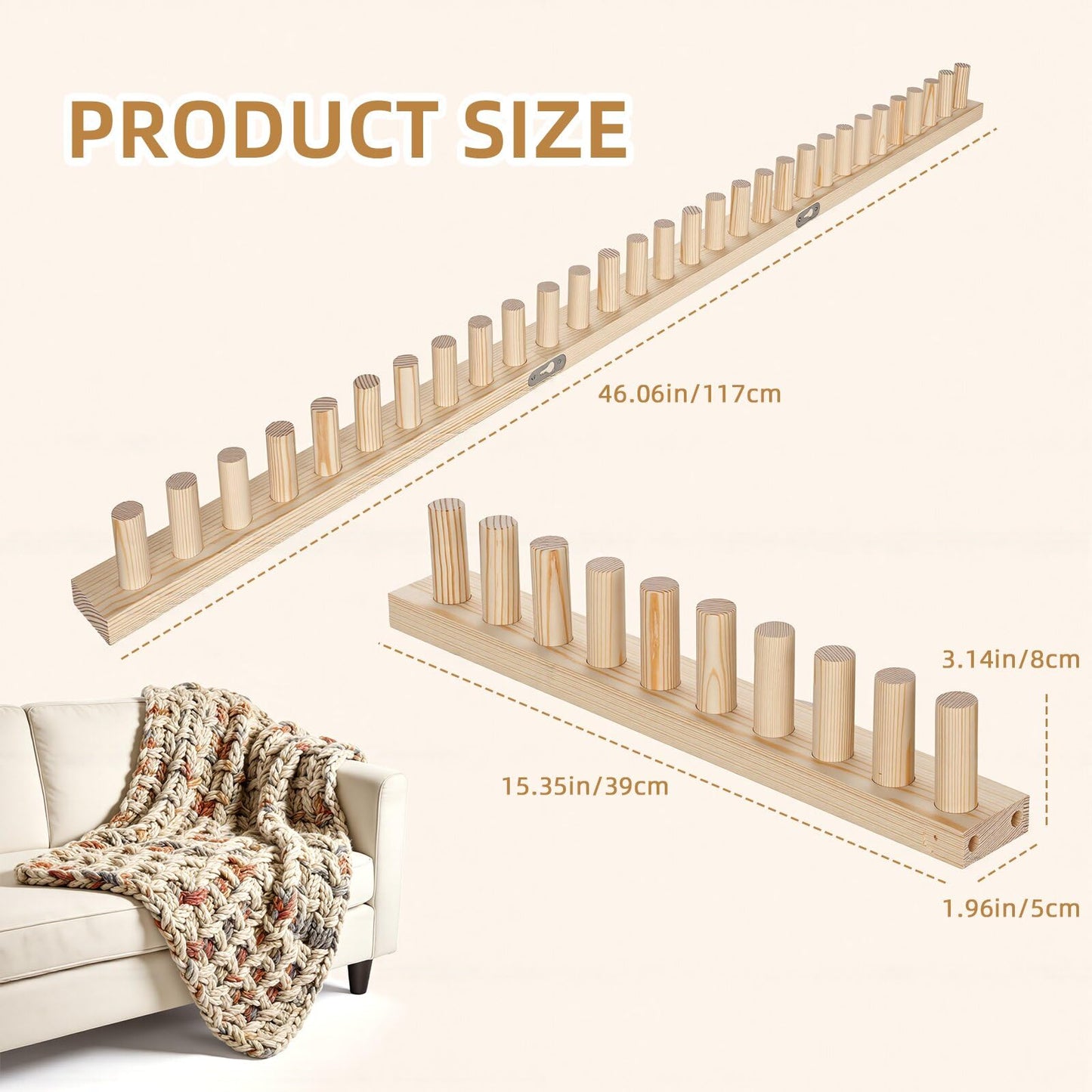 TISOFU 46" Chunky Blanket Loom, Large Wooden Loom Frame, Hand Knitting Kit for Adults Beginners, Adjustable Chunky Blanket Making Kit