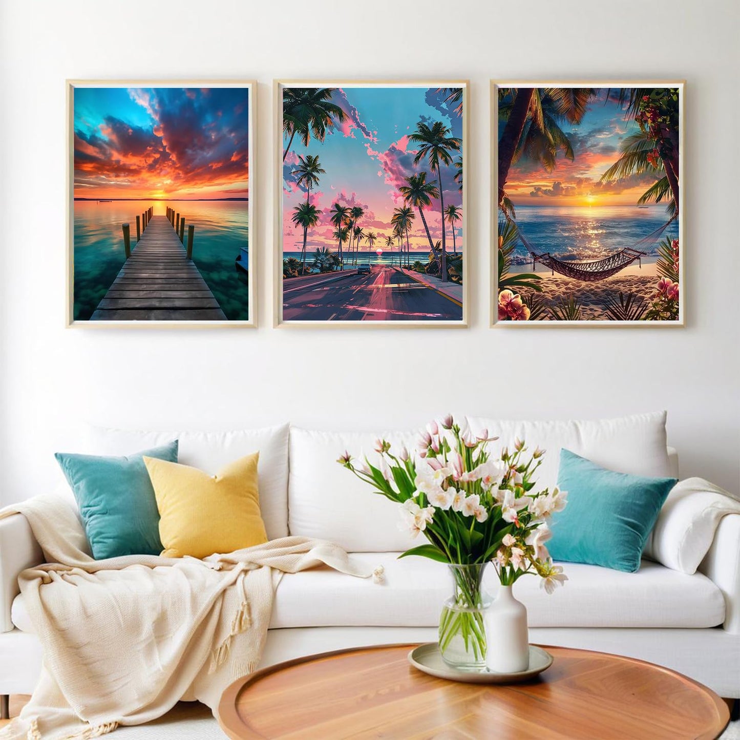bleihum 3 Pack Beach Diamond Art Kits for Adults, Sunset 5D Diamond Painting Kits for Adults Beginners, Seascape DIY Round Full Drill Gem Art and Crafts Home Decor 12x16 Inch