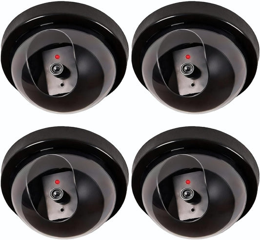 WALI Dummy (SD-4), 4 Packs, Fake Security CCTV Dome Camera with Flashing Red LED Light with Security Alert Sticker