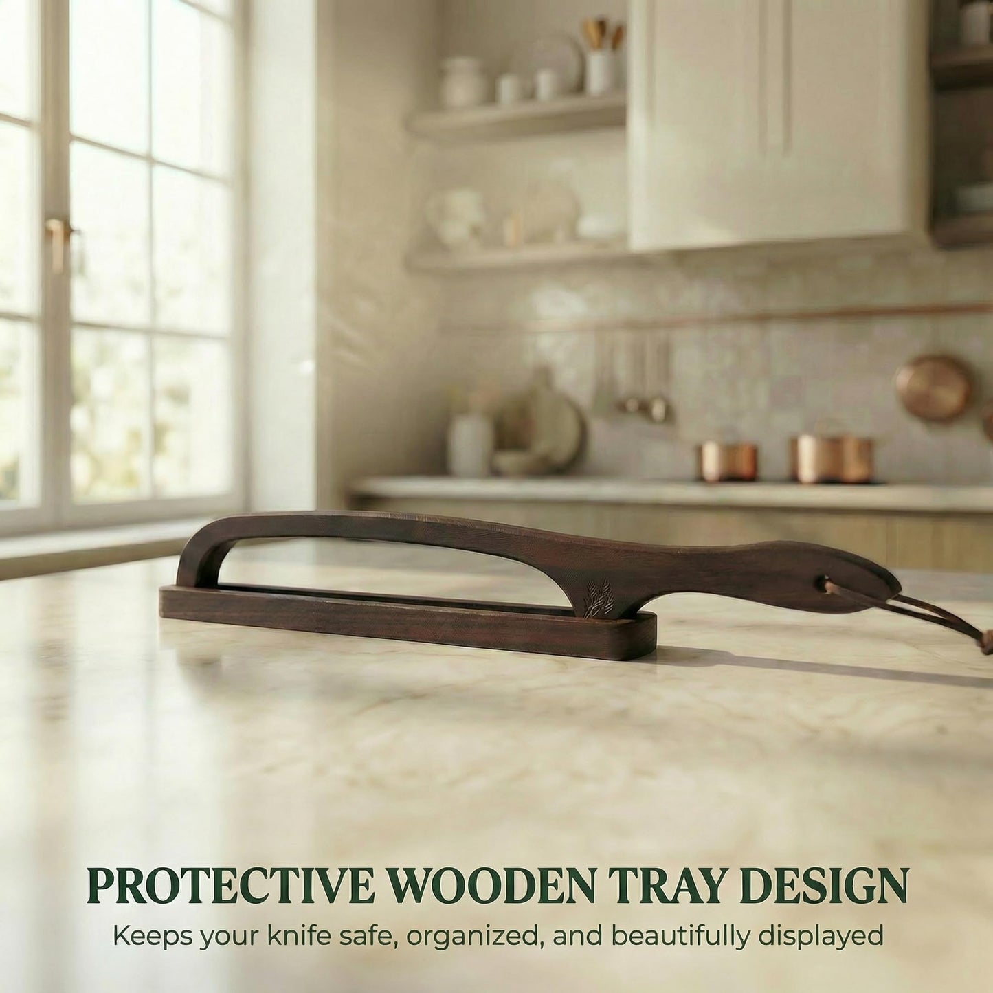 BreeziiDesign Bread Knife with Wooden Tray, 16.5" Serrated Sourdough Bread Knife, Premium Bow Bread Slicer for Homemade Bread, Bagels & Loaf, Stainless Steel Cutter (Black Walnut, Narrow-Spacing)