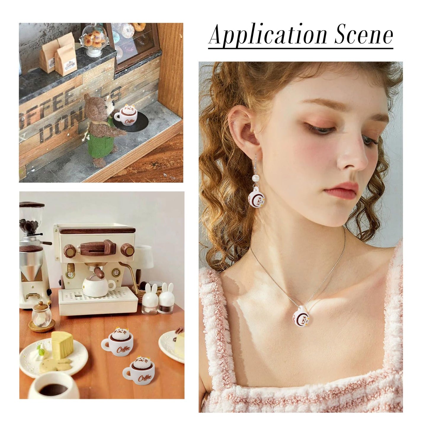 Cheriswelry 35Pcs Mini Resin Coffee Cups Food Drinks Miniature Dollhouse Accessories Cute Cat Coffee Mug Ornament 17.5x23mm for Kitchen Play Tableware Party Decoration
