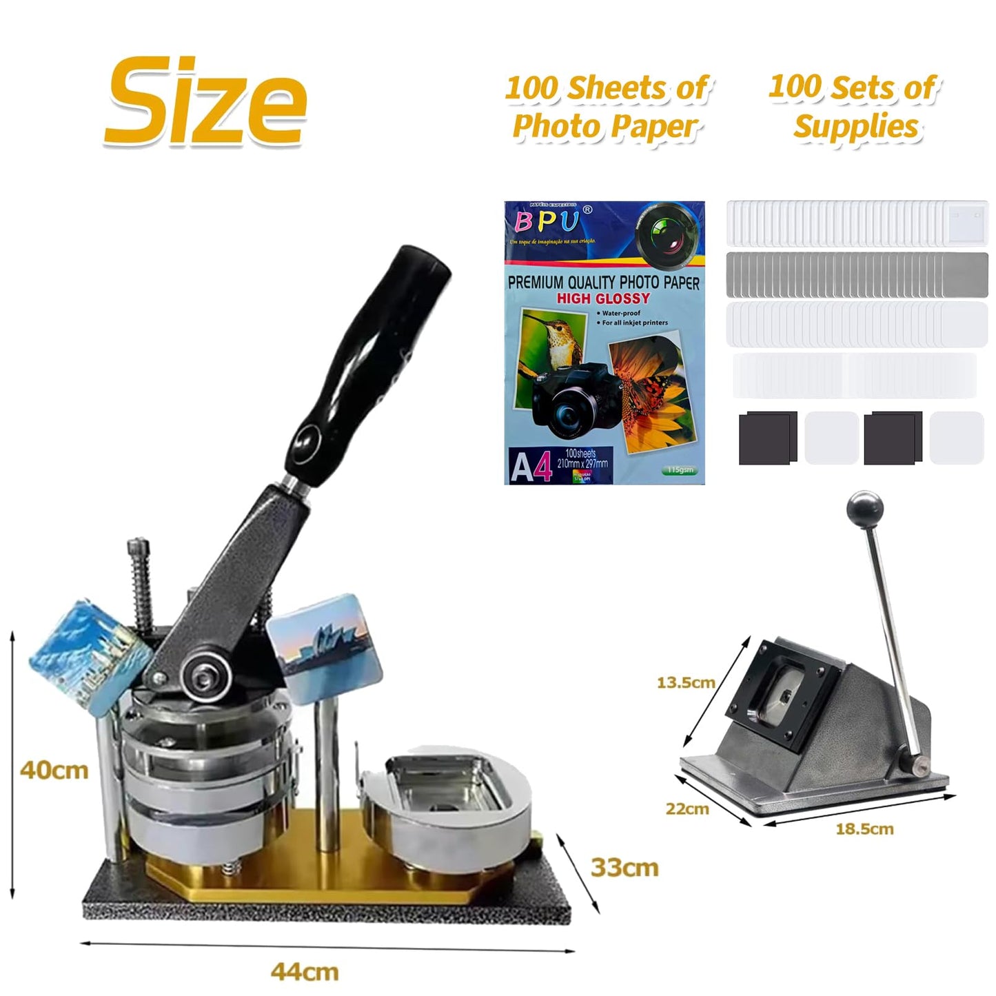 2x2 in Square Photo Fridge Magnet Maker Machine with Picture Cutter, DIY Custom Badge Maker, Includes 100 Sheets of Photo Paper+100 Sets of Consumables