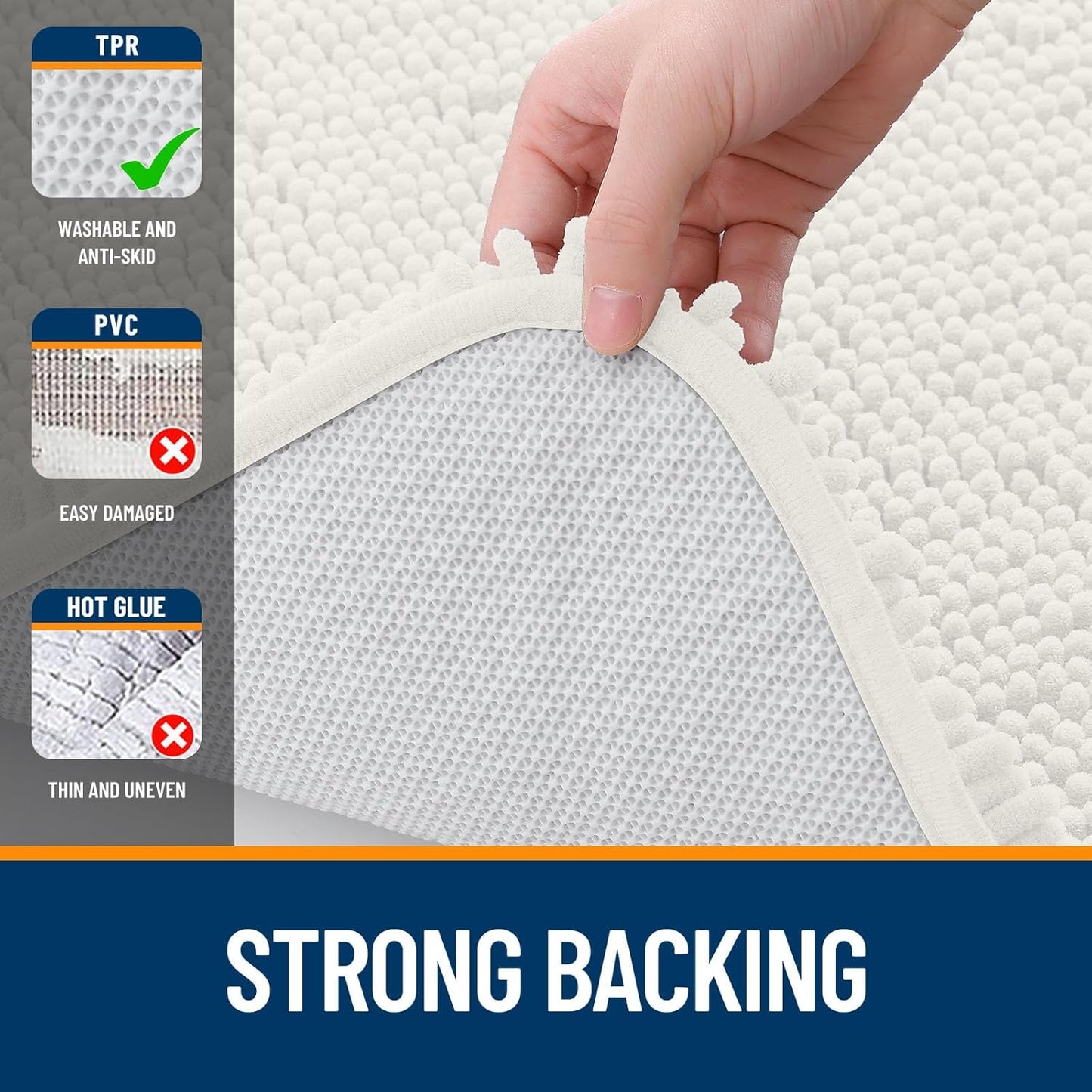 OLANLY Bathroom Rugs - Extra Soft Absorbent Chenille Bath Mats | 30x18, Quick Dry, Ivory