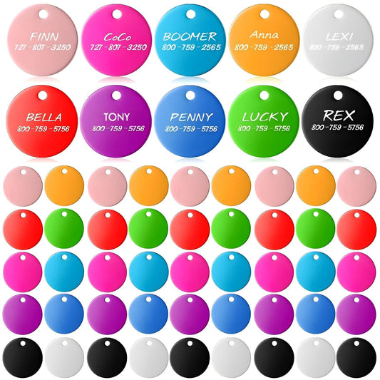 Sadnyy 100 Pcs Blank Dog Pet Tags Bulk for Engraving 25 mm Aluminum Round Discs Smooth Metal Colorful Double Stamping Tag Pendants with Hole for DIY Craft Pet Charm Supplies