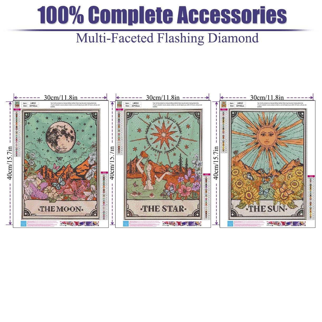 WUDWL Diamond Painting Kits for Adults - 3 Pack Sun and Moon DIY 5D Diamond Art Kits Full Drill Diamond Dots Paintings with Diamonds Gem Art and Crafts Home Decor 12x16inch
