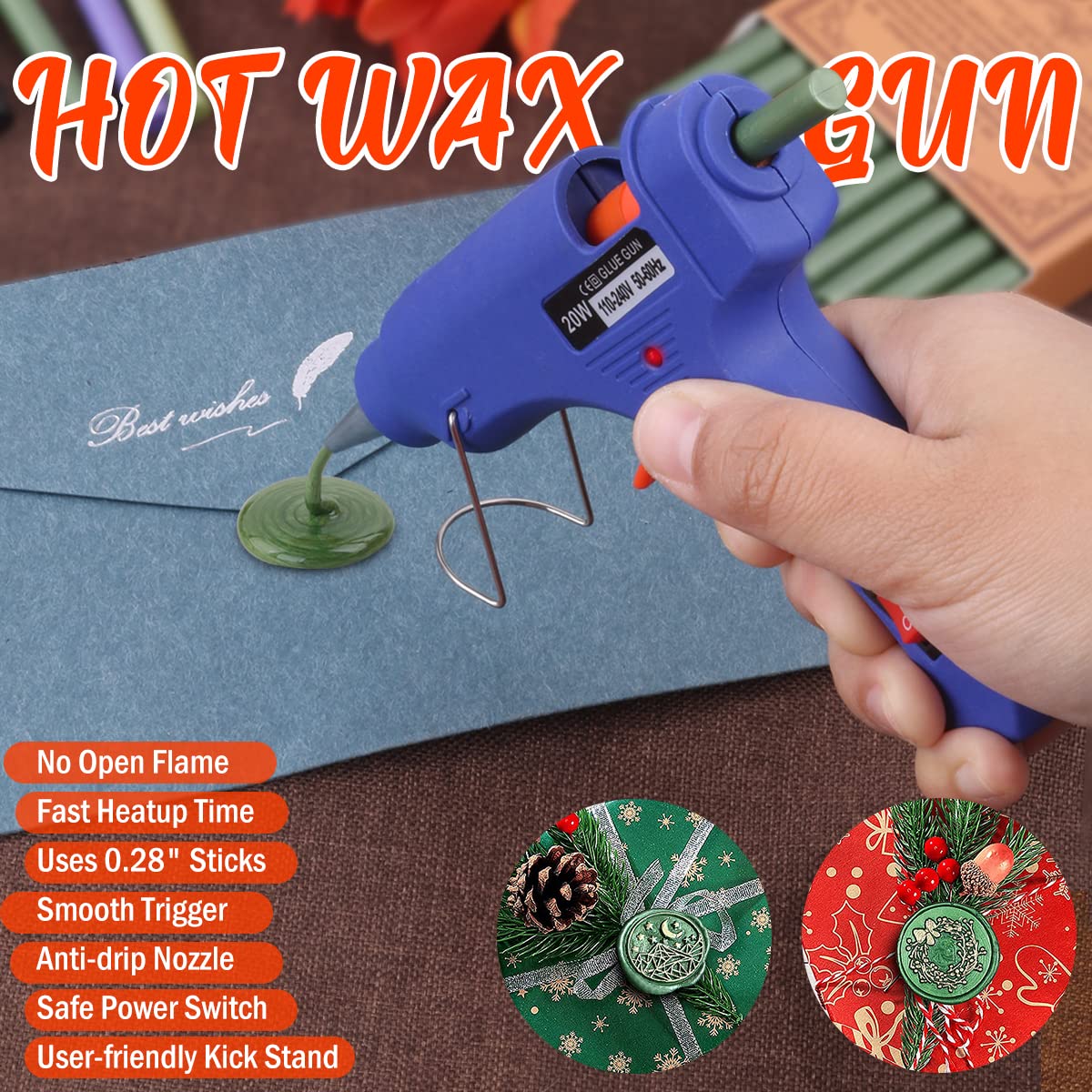 Wax Seal Kits, Wasole 20Pcs Black Sealing Wax Sticks with 1 Pieces Glue Gun Set for Wax Seal Stamp, Great for Wedding Invitations, Birthday Cards, Envelopes, Gift Wrapping (Black)