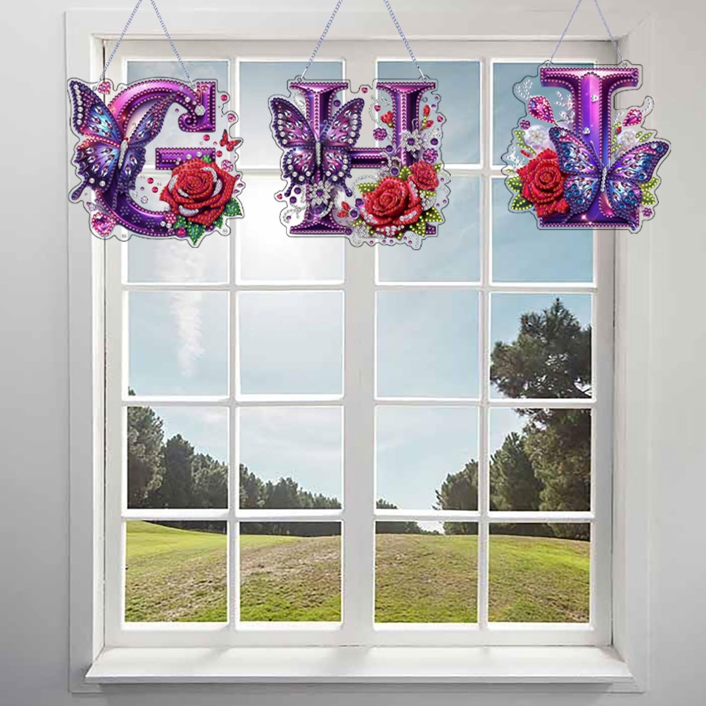 DIY Hanging Diamond Art Kit for Adult – Gem Art Window & Wall Pendant, Acrylic Letter Diamond Painting Ornament for Home & Garden Decoration (R)