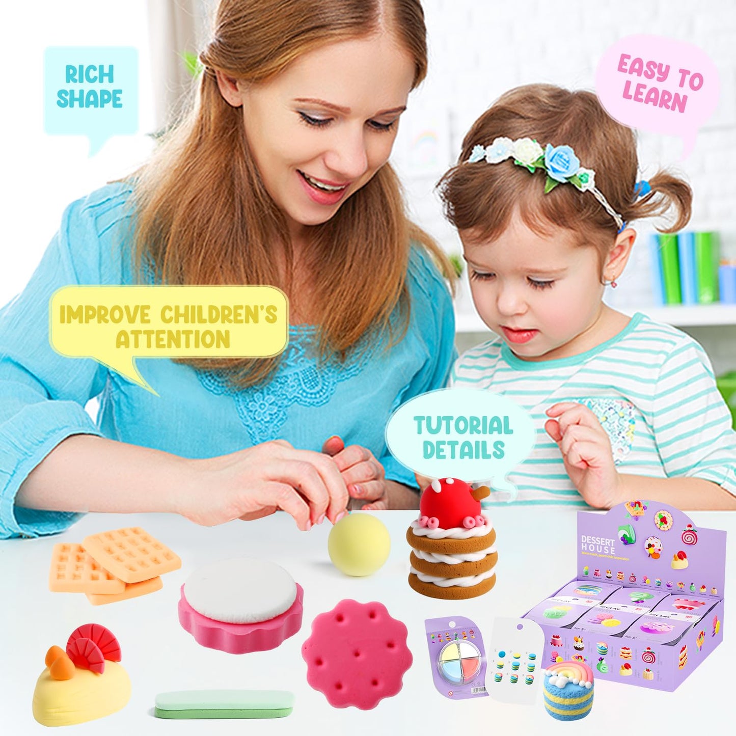 LOUFOR Air Dry Clay Kits - Modeling Clay for Kids, Ultra Light & Soft, Safe & Non-Toxic, DIY Air Dry Clays Kit with Sculpting Tools and Tutorials, Creatible Art Crafts Toys Gifts for Boys Girls