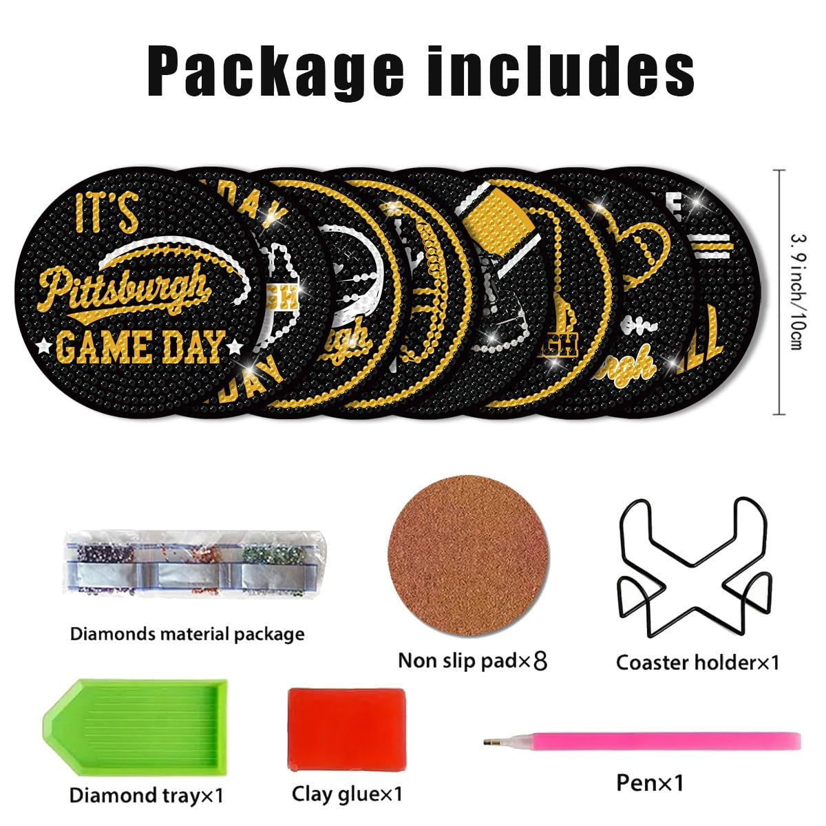 Bartogro 8 Pcs Diamond Painting Coaster Kits, DIY Football Diamond Art Coasters with Holder Sports Diamond Art Crafts Supplies for Pittsburgh Design