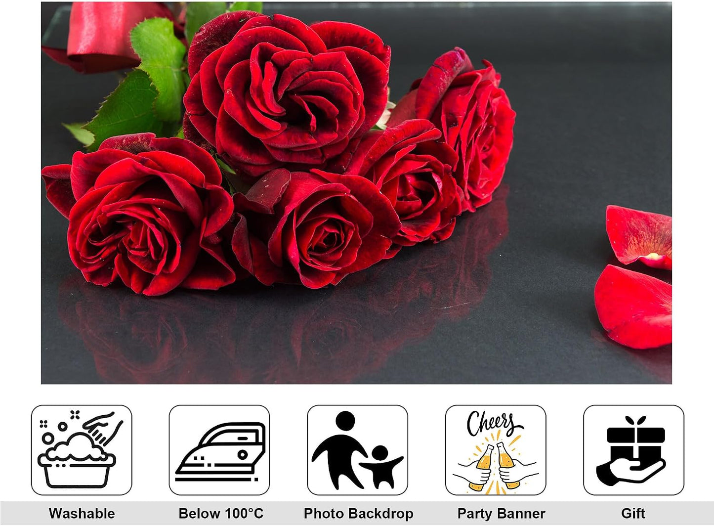 KeyWork 4x4ft Red Rose Bouquet Backdrop Fresh Bloom Petal Photography Background for Valentine's Day Gift Party