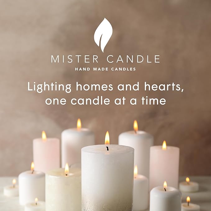 Mister Candle Citronella Candles, Ideal for Outdoor & Indoor, 3x6 Pillar Candles Set of 3, Hand Poured White, Premium Wax & Dripless, 60 Hour Burn Time