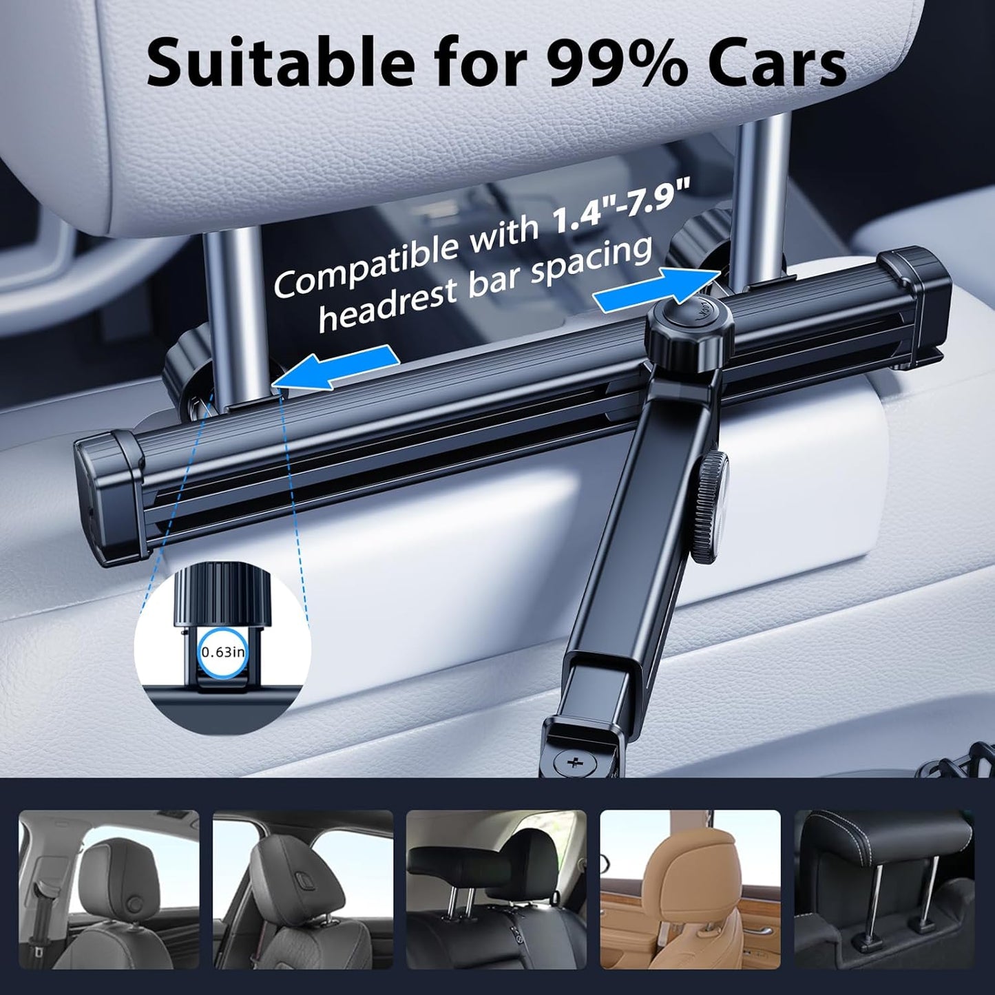 360 3 Car Fan for Backseat kids with Retractable Long Arm, [Comes with Car Charger] USB Car Seat Fan Headrest Degree