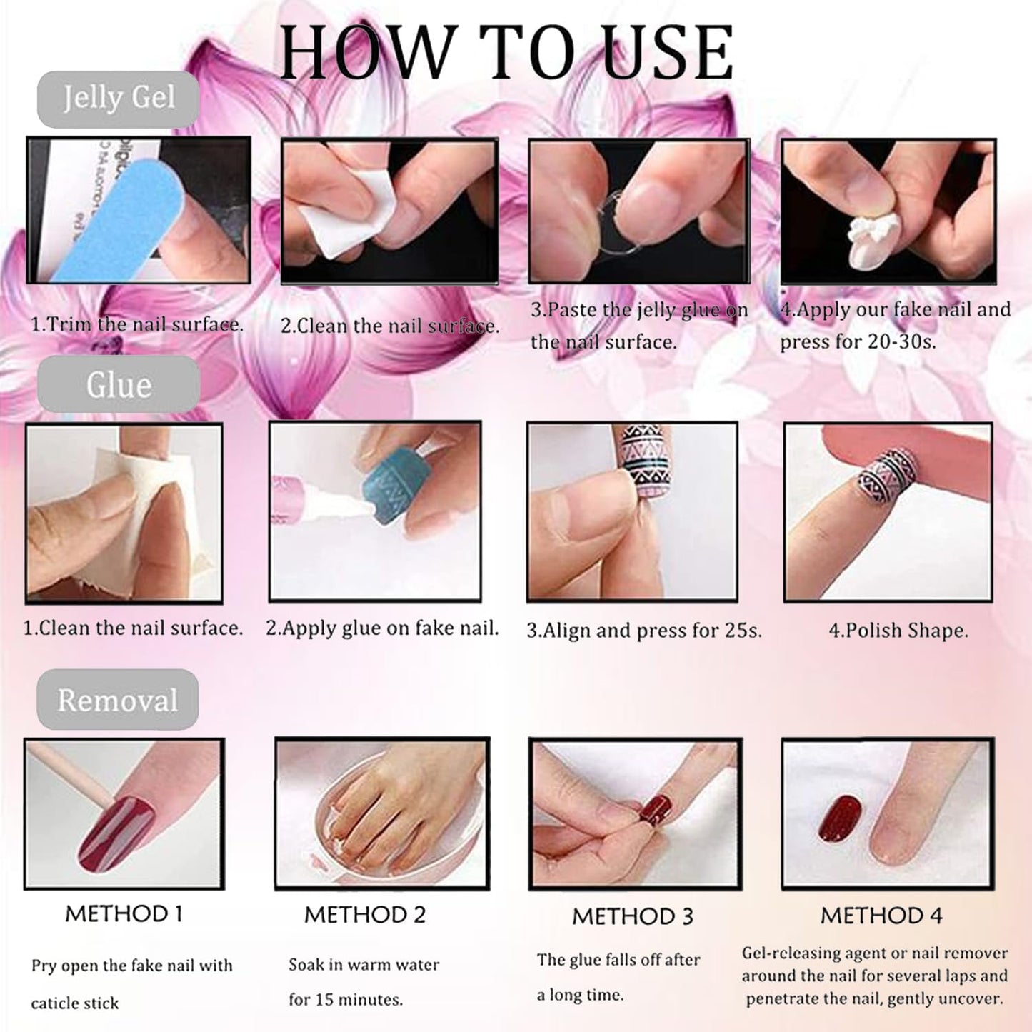 24Pcs Purple Press on Nails Medium Almond Fake Nails 3D Ripple Star Heart Pearl Design Removable Oval Press on Y2K Gold French False Nails Full Cover Glue on Nails Glossy Artificial Nails for Women