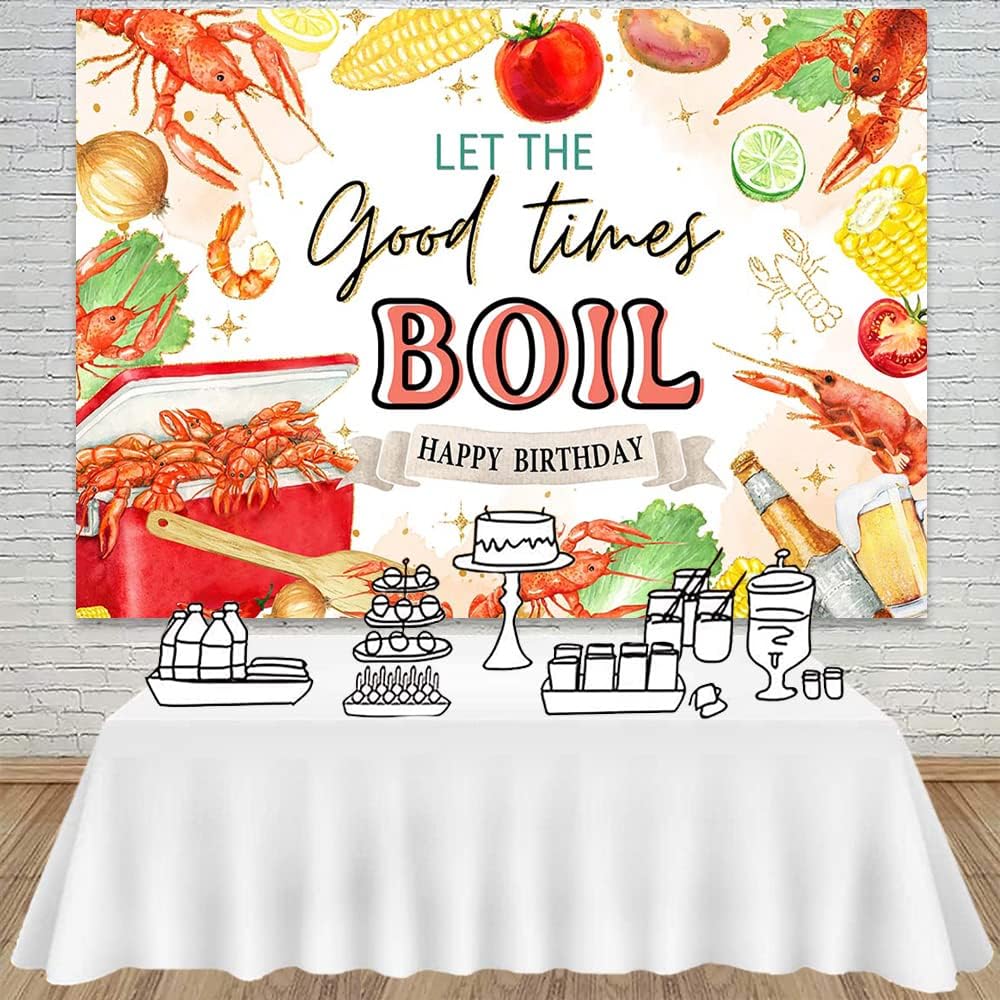 Mocsicka (10x6.5ft) Let The Good Times Boil Backdrop Crawfish Theme Delicious Food Birthday Party Background Lobster