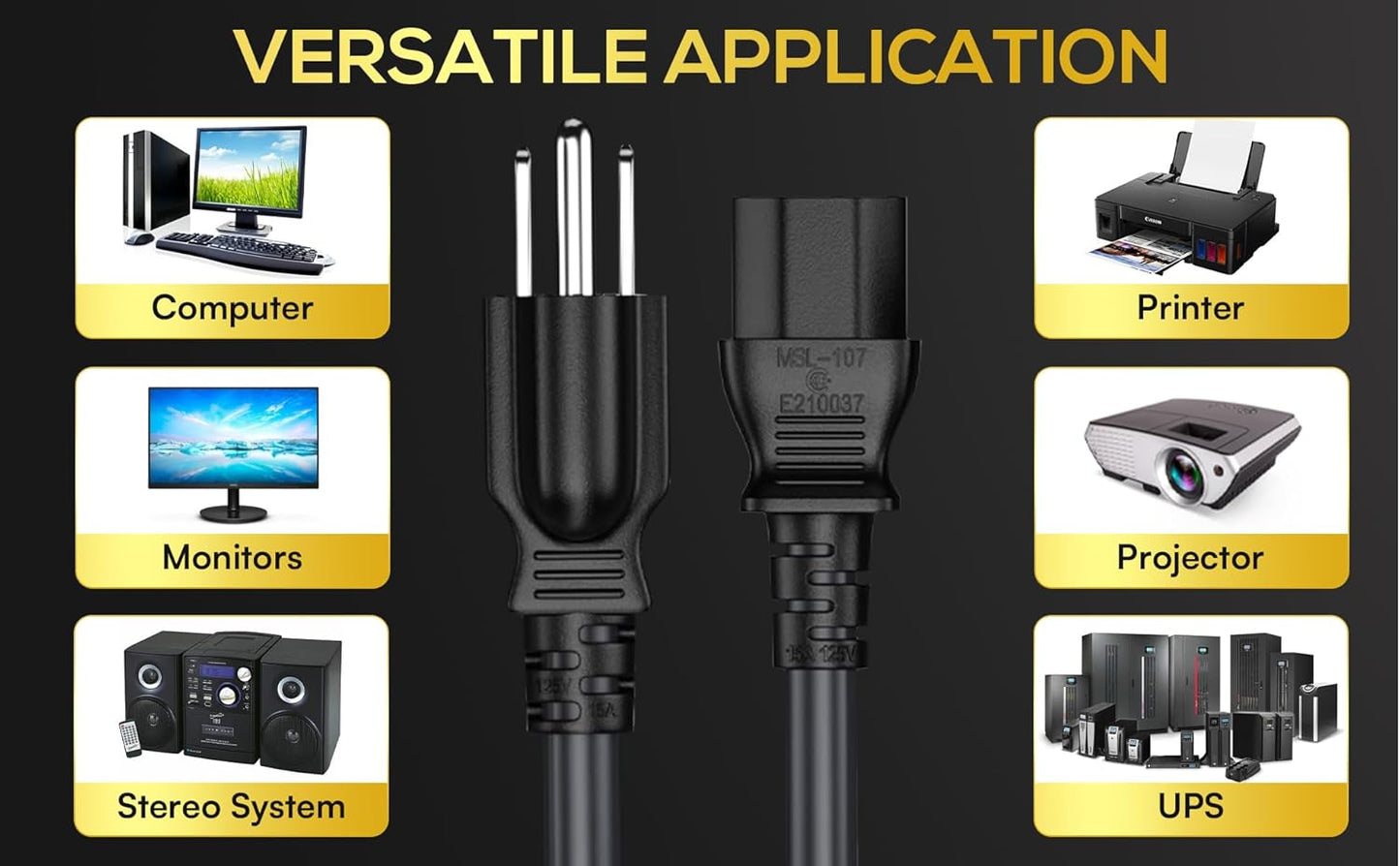 Cable Leader 2ft 18 IEC320 C13 5-15P, AWG Universal Power Cord to NEMA Extension Power Cord, Compatible with Computers