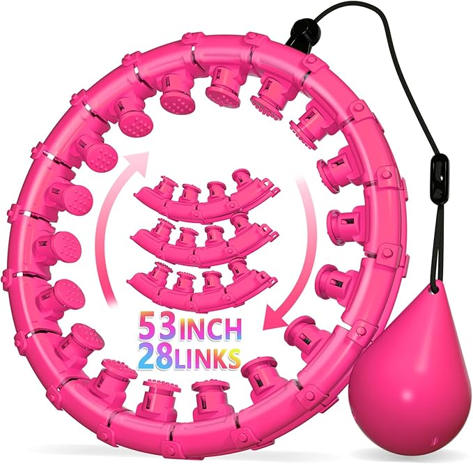 Weighted Hula Infinity Fitness Hoop for Adult Weight Loss, 2 in 1 Smart Fitness Workout Hula Circle Hoops with 28 Links(53 Inch), Exercise Fit Hoop Suitable for Women and Beginners