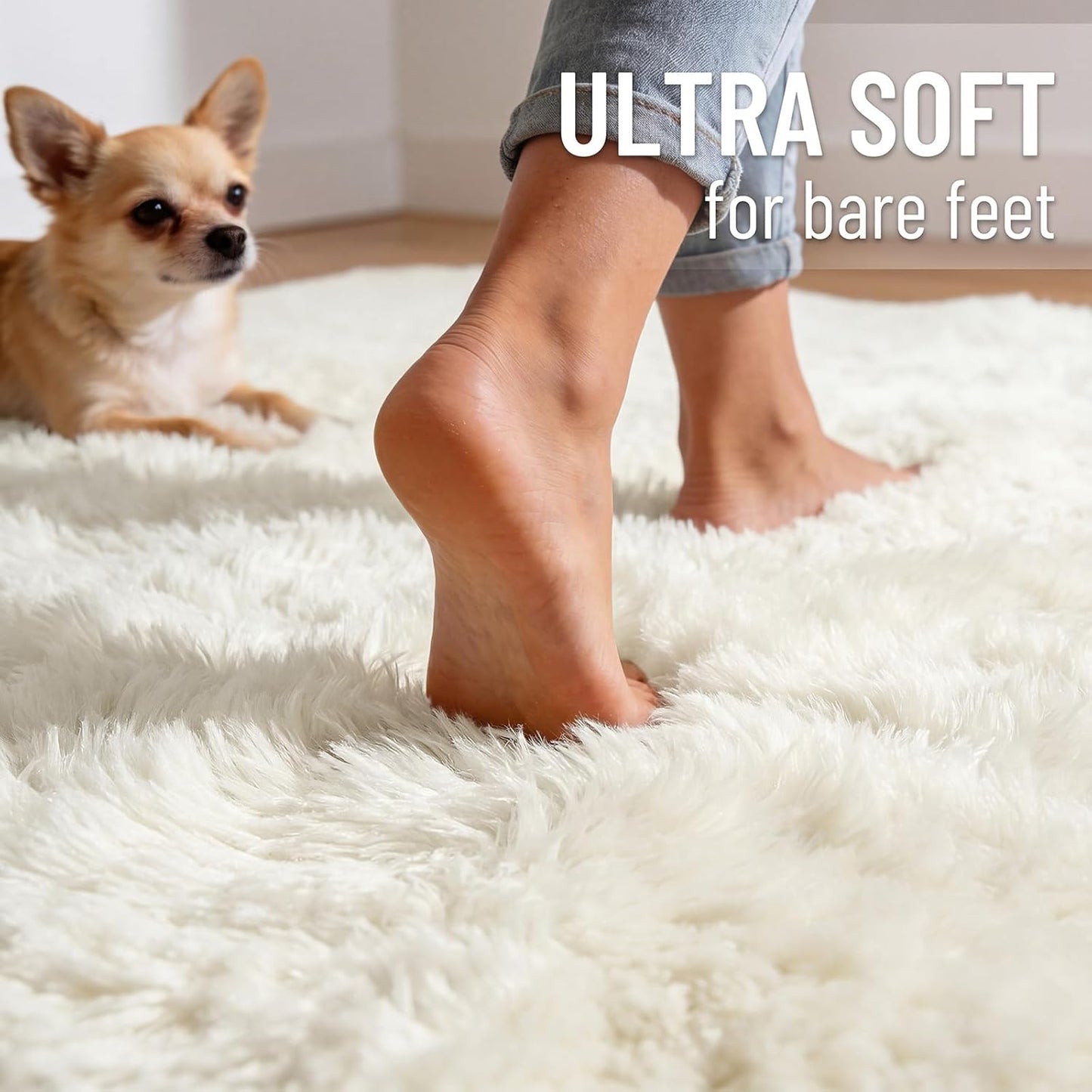 OLANLY Large Area Rug - Soft Fluffy Shaggy Carpet for Living Room & Bedroom | 6x10 ft, Ivory