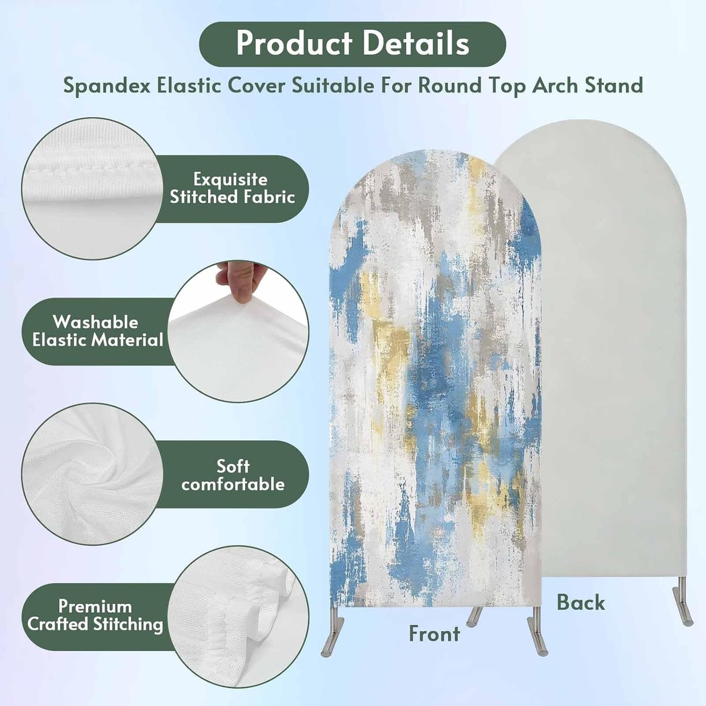 Jnbasdffb 6 Blue Gray Ombre Wedding Arch Cover, Stretchy Spandex Arch Backdrop Stand Covers FT, Vintage Abstract Art
