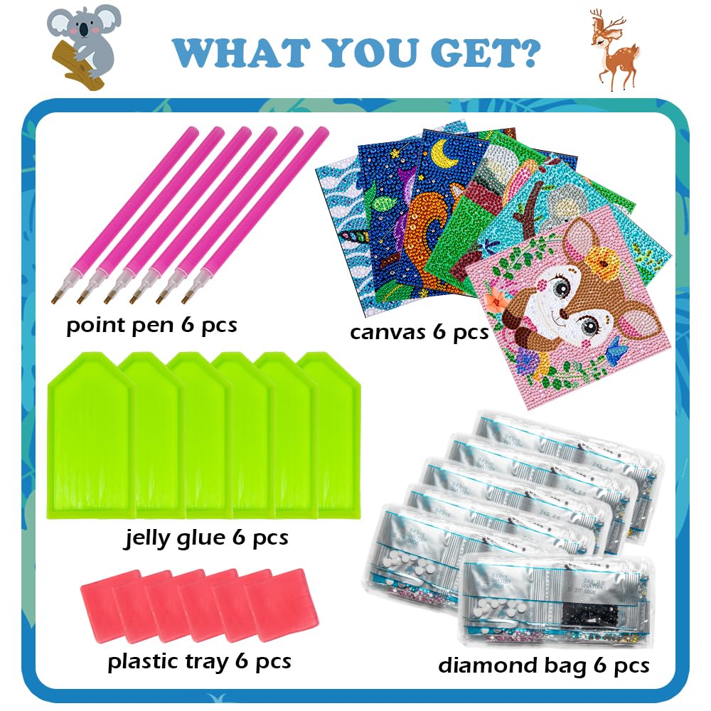 Labeol Diamond Art Kits for Kids Crafts for Girls Ages 6-8-10-12 Easy to DIY Creative Diamond Art Sticker Craft by Numbers Kits for Kids and Adult Beginners (6 Pack Adorable)