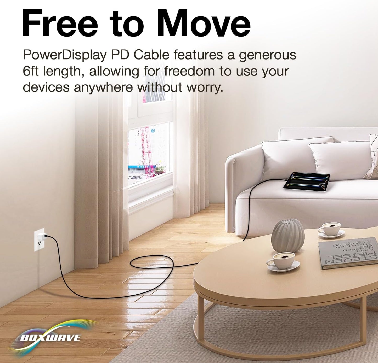 BoxWave MP3 W02 (6ft) (100W), Cable Compatible with Benjie Player - PowerDisplay PD Cable - USB-C to USB-C LED Wattage