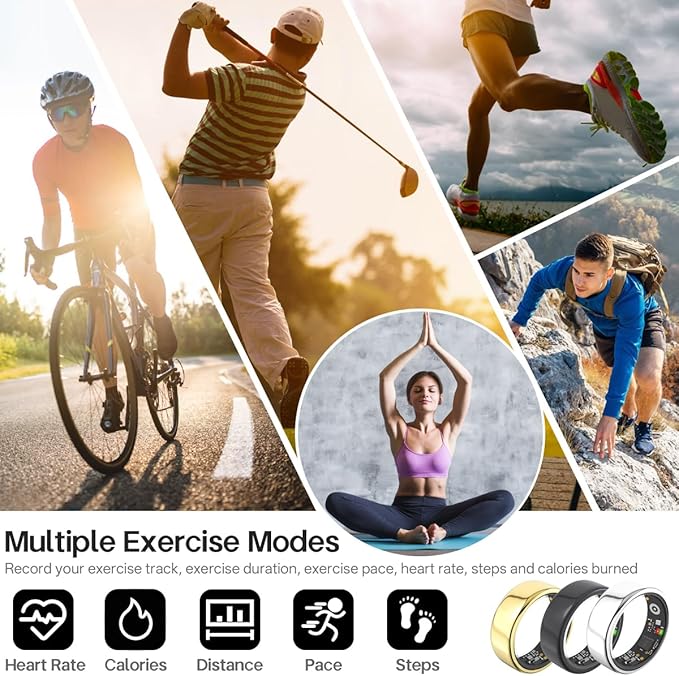 Smart Rings for Women Men,Fitness Tracker Ring,Heart Rate,Blood Oxygen,Blood Pressure,Step Tracker,Sleep Monitoring,No Subscription Fee,IP68 Waterproof Smart Ring for iphone&Android(Silver 7)