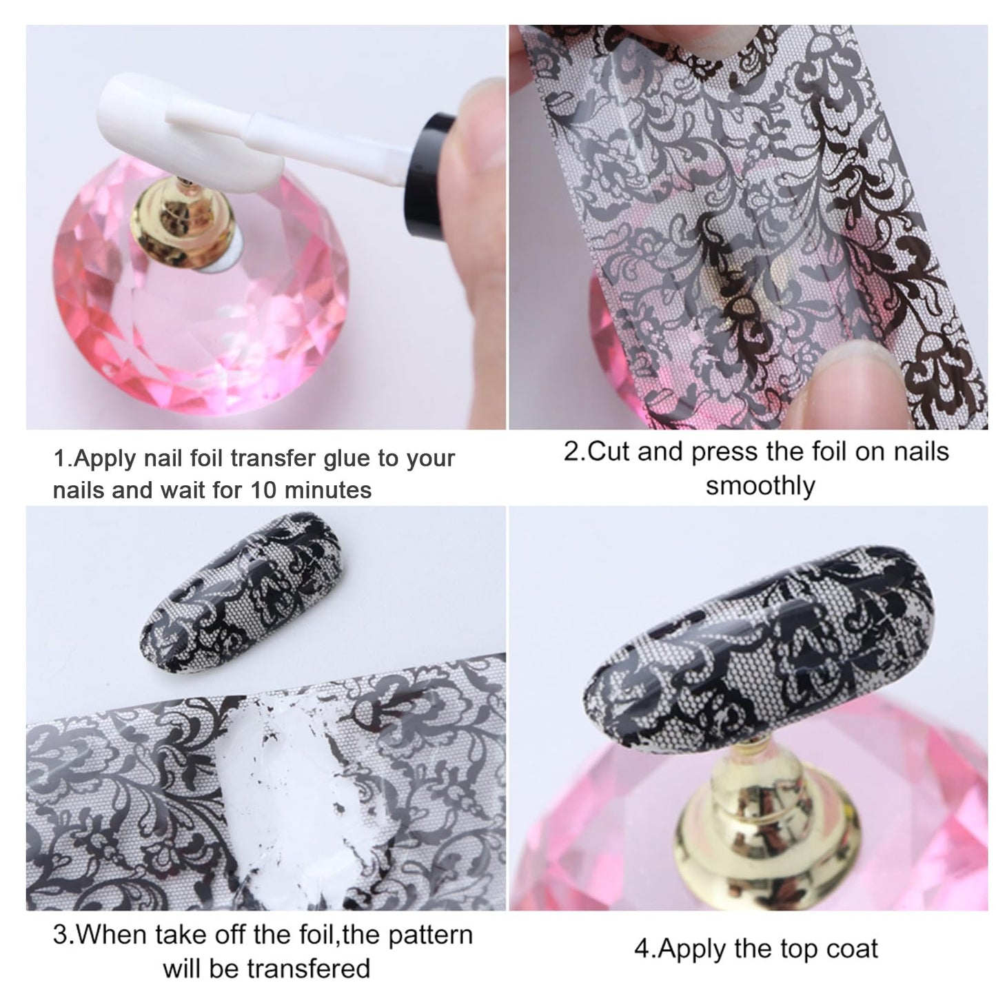 Rose Flower Nail Foil Transfer Nails Art 50PCS Valentine's Day Nail Art Foils Sheets Love Heart Lips Designs Stickers Starry Sky DIY Valentines Decals for Women Acrylic Supplies Manicure Decoration
