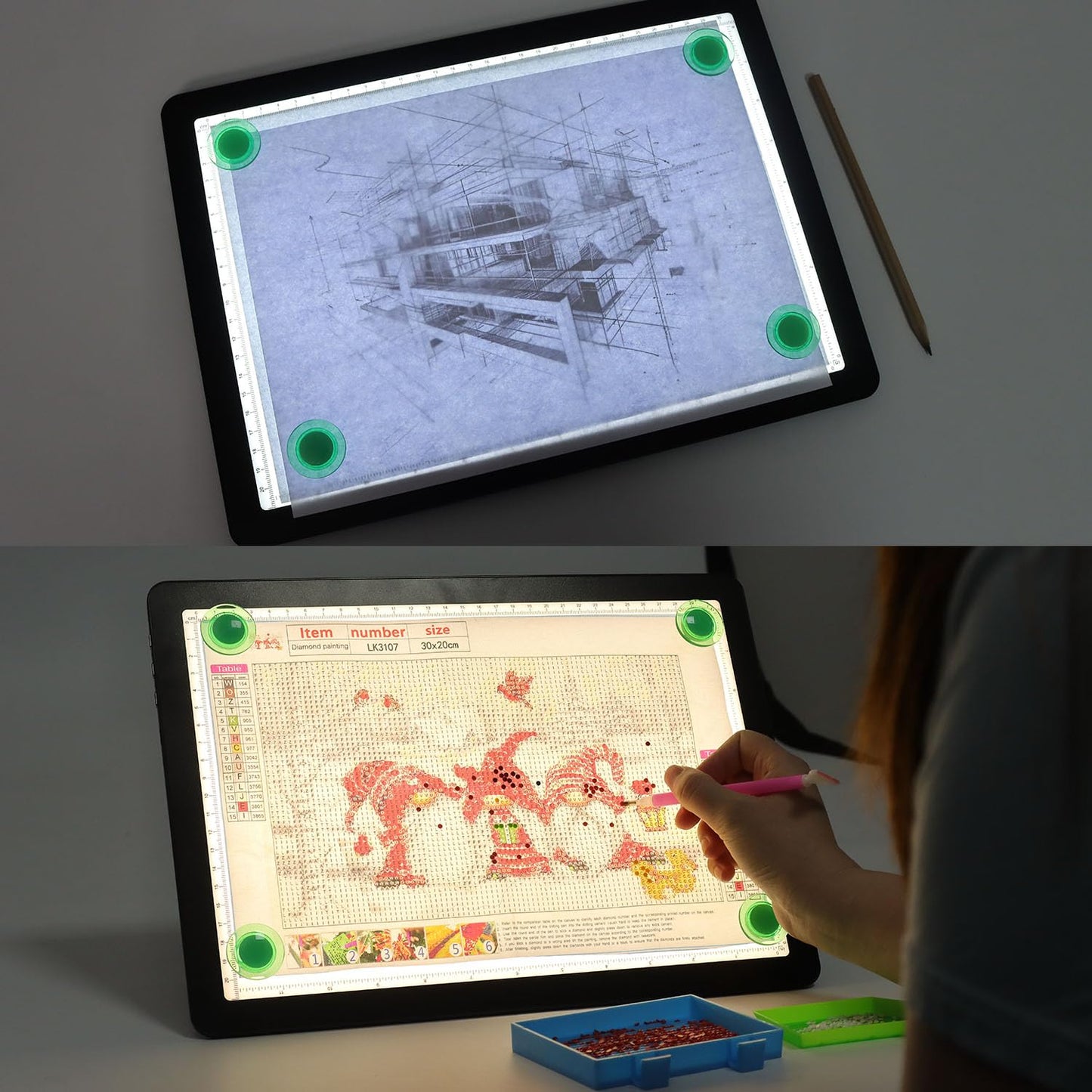 Zocelight Rechargeable A4 Light Pad with Built-in Stand & Bag,Super Bright Magnetic Light Box For Tracing,Wireless Diamond Art Light Board with Side Buttons, Light Table for Diamond Painting,Sketching