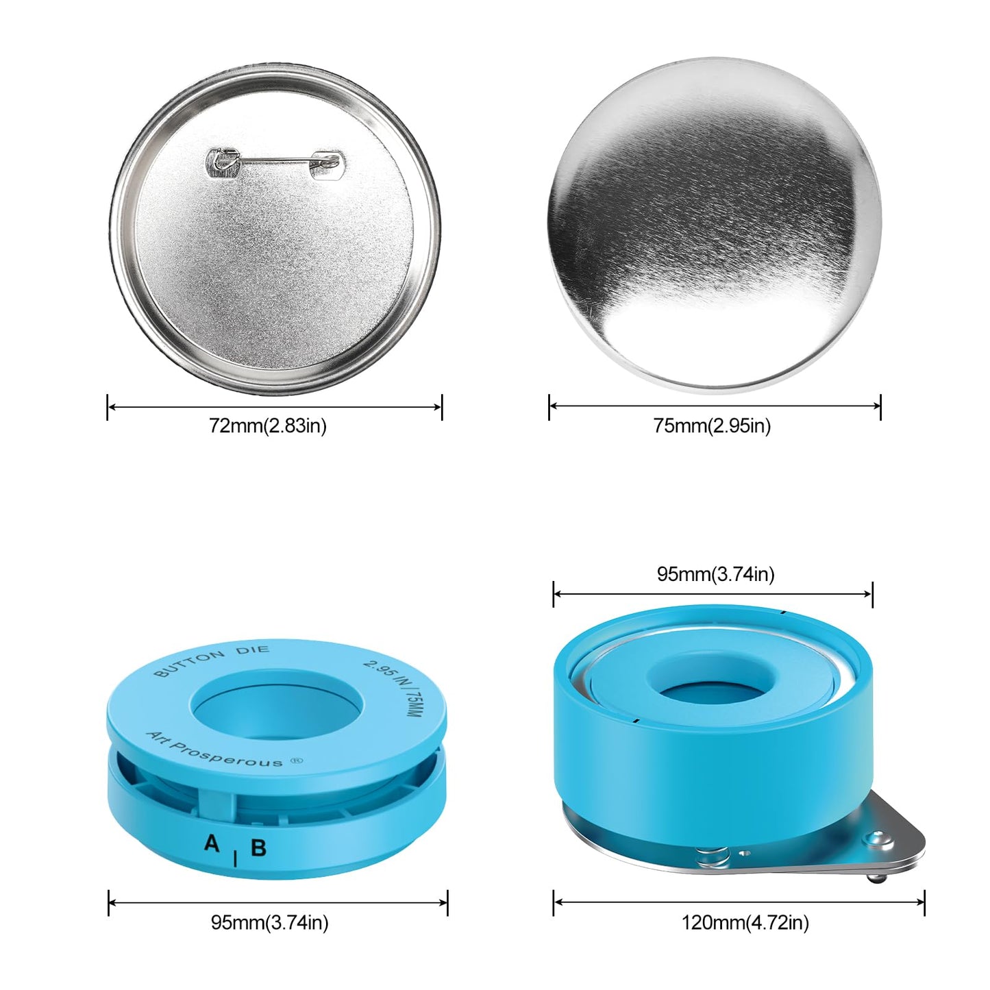 75mm 3" Button Maker Kit – Badge Making Supplies with Metal Plastic Mold Set, 86mm Circle Cutter & Pad, 20 Tin Badge Blanks for Button Press Machine | Press Not Included