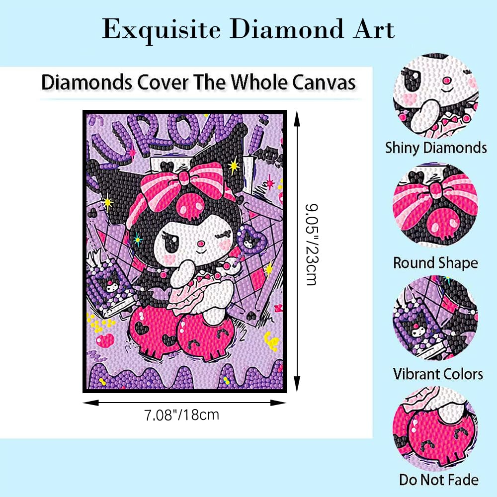 PERFECTSIGHT Cute 5D Diamond Art Kits with Wooden Frame, Kawaii DIY Painting Art for Adults Teen, Diamond Arts and Crafts Sets, Big Gem Full Drill Diamond Dots for Home Wall Decor (Magic Kuro)
