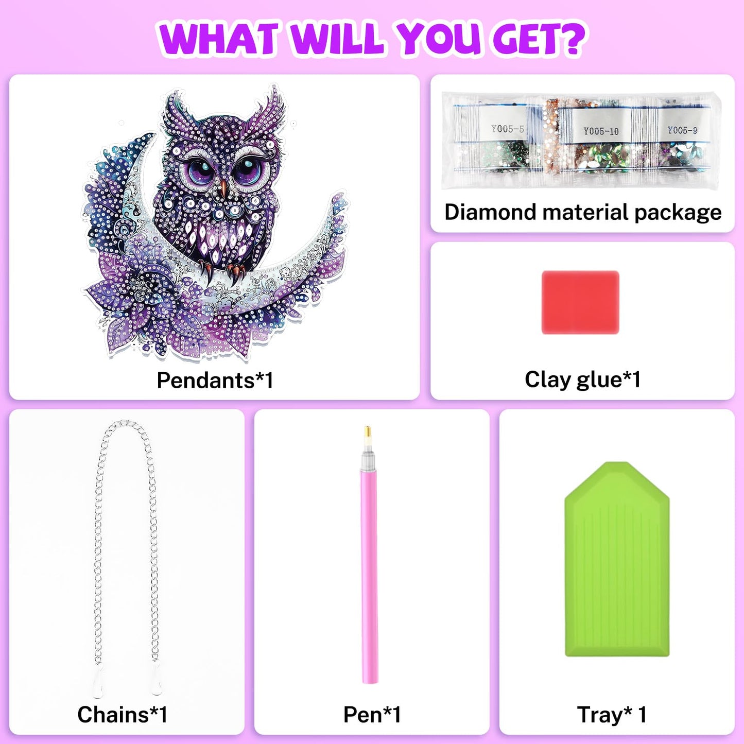 Bowetile Owl Diamond Art Hanging Kits for Adults, 5D Special Shape Diamond Painting Moon Pendant Kits, Gem Art Suncatchers Painting Window Ornament for Home Garden Wall Decor