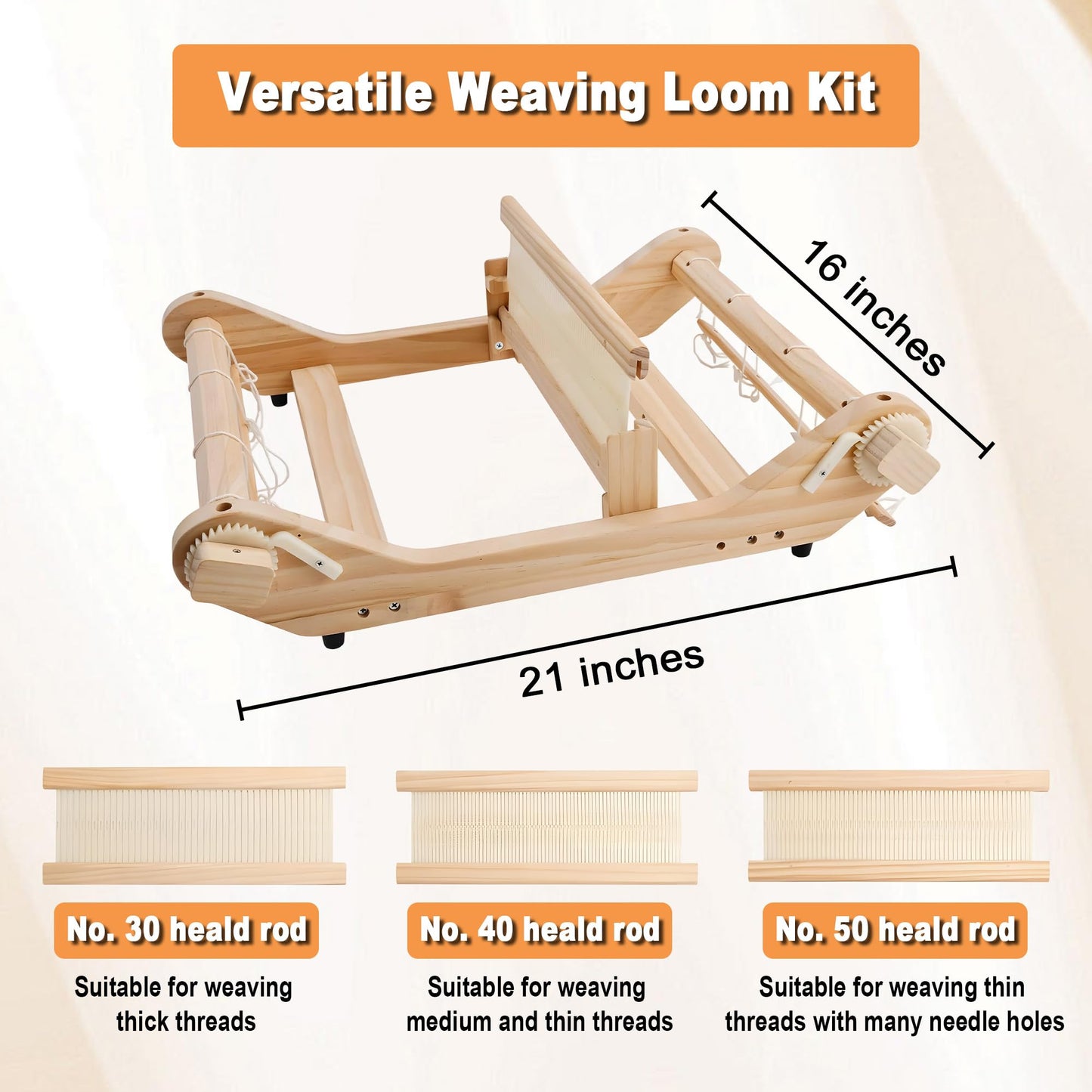 12 Inch Wooden Weaving Loom Kit for Adults Beginners, Multi-Craft Frame Loom with Rigid Heddle Shed Stick & Yarn Stand, Portable Warping Threads Loom with Adjustable Pegs and Weaving Tools