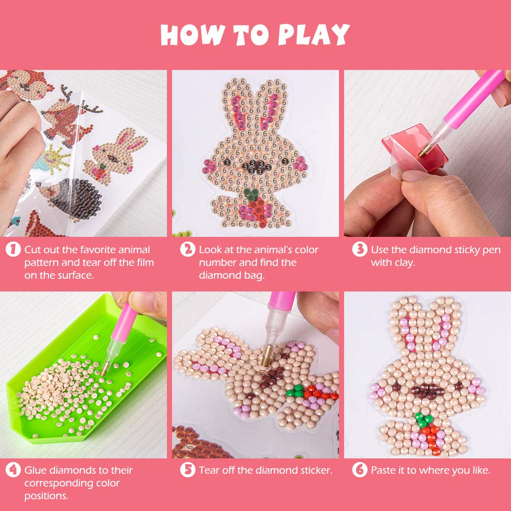 Labeol Diamond Art Kits for Kids Boys and Girls Ages 6-8-10-12 Easy to DIY Creative Diamond Art Sticker Craft by Numbers Kits for Kids and Adult Beginners (Animal)