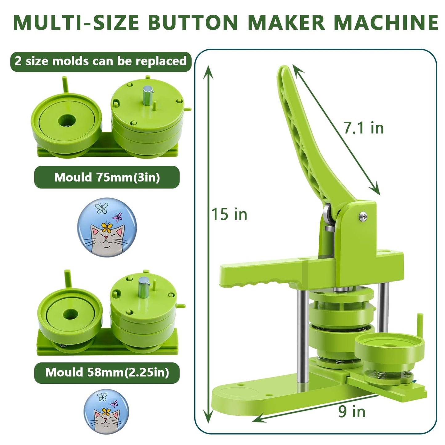 MK.Bear Button Maker Machine Multiple Sizes 200 Pcs，Pin Maker Machine 2.25+3 Inch Badge Maker,DIY Badge Making Kit with Free Button Parts, Circle Cutter
