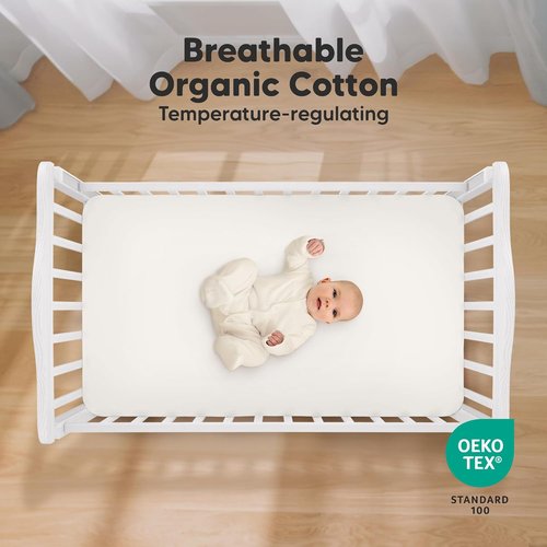 KeaBabies Organic Crib Sheets - 2-Pack Fitted Jersey Cotton for Boys & Girls | Soft & Breathable 52x28" Bumble Bear Prints