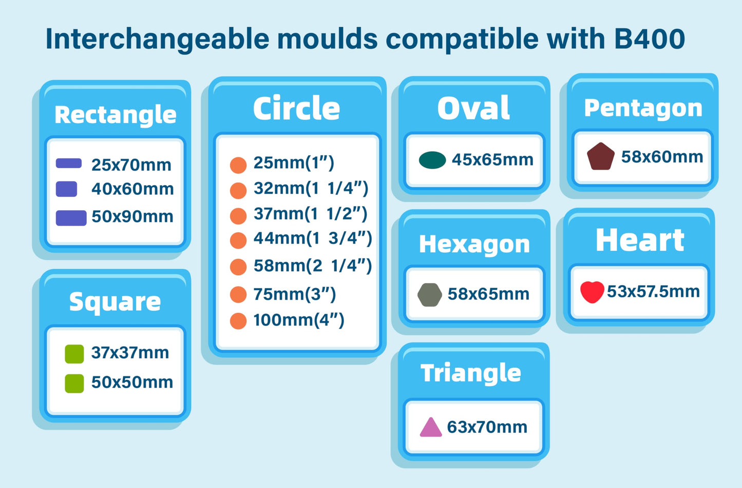 ChiButtons (KIT) 100mm(4“) Pro Badge Machine Button Maker-B400 + Mould + 100 Parts + Circle Cutter Metric System (Blue)