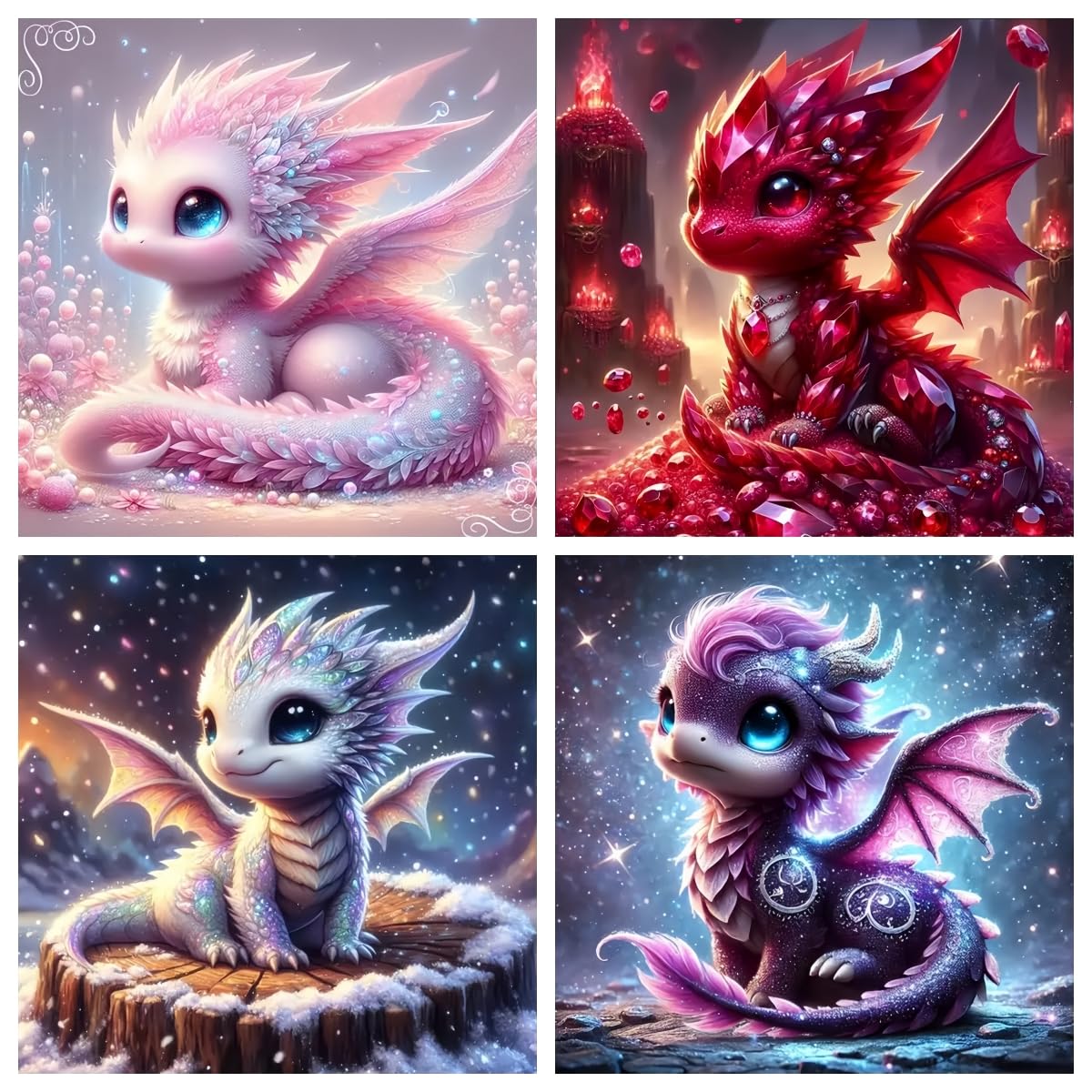 Acelii 4PCS 5D Diamond Art Kits for Adults Beginners,Dragon DIY Full Round Drill Diamond Painting Kits, Paint by Diamonds Dots Gem Art Easy,Home Wall Decor 12X12 Inch