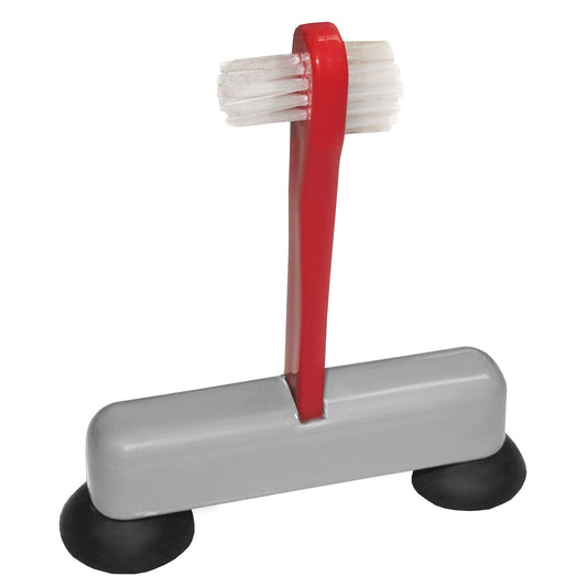 Rehabilitation Advantage Denture Scrub Brush & Suction Cup Holder,Red/Gray