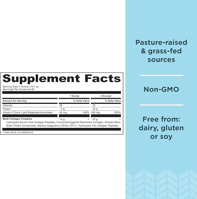 Ancient Nutrition Collagen Peptides Powder, Multi Collagen Protein, Women & Men, Vitamin C, Probiotics, Hydrolyzed Collagen, Supports Skin, Joints, Gut Health, Unflavored, 60 Servings