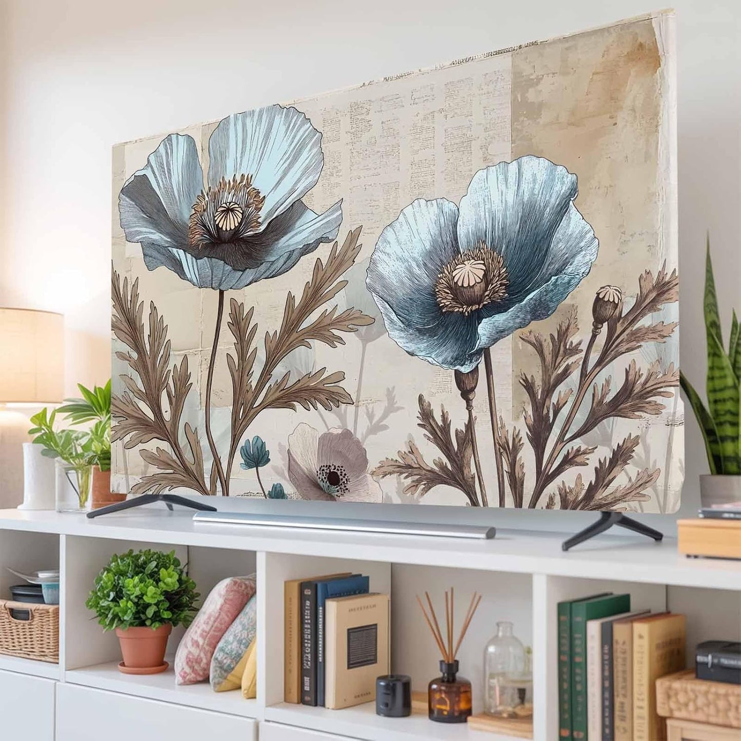 Yukro 32 Inch, 28"x16" Blue Broccoli Indoor TV Dust Cover, Rustic Farmhouse Floral Retro Brown Plant Elastic TV