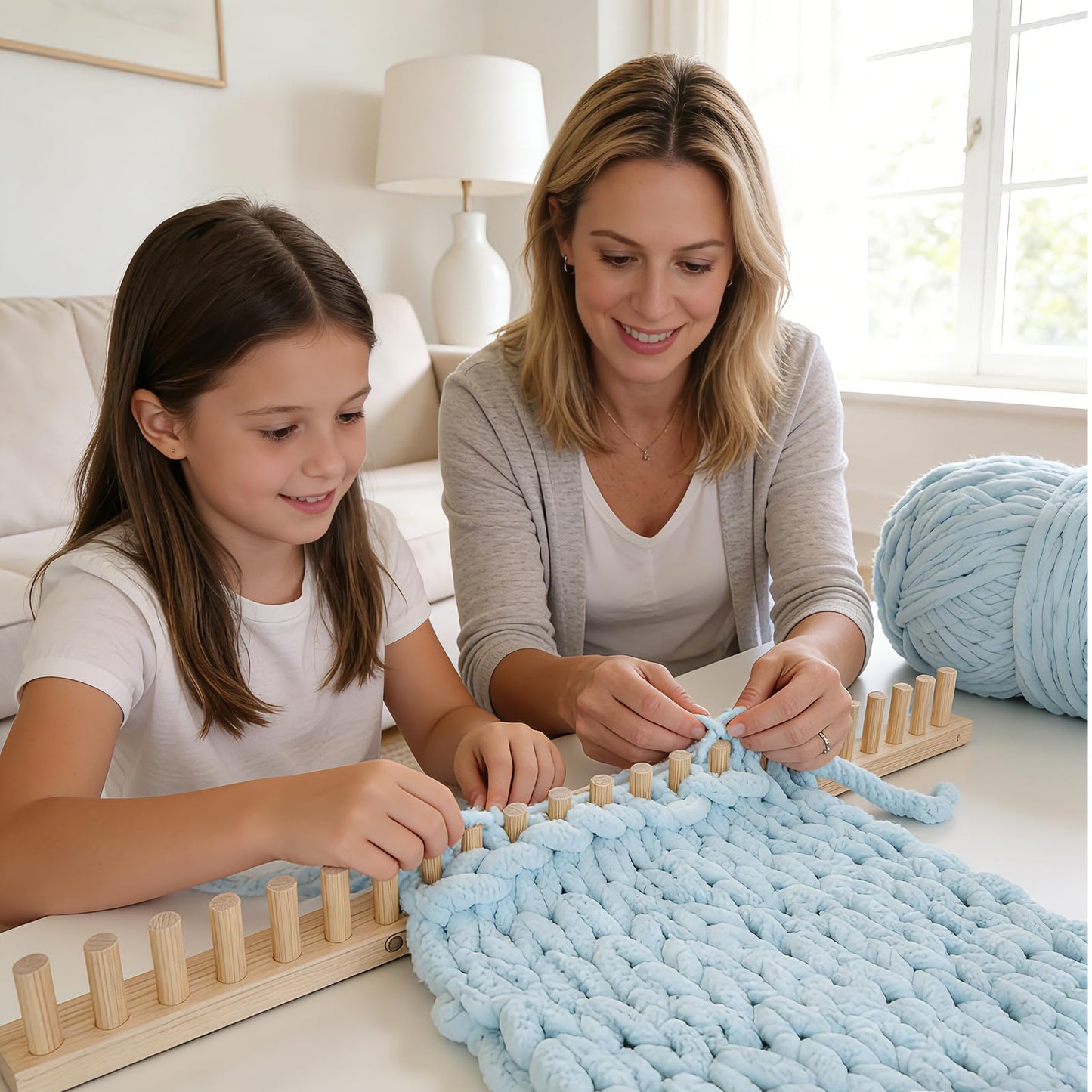 TISOFU 46" Chunky Blanket Loom, Large Wooden Loom Frame, Hand Knitting Kit for Adults Beginners, Adjustable Chunky Blanket Making Kit