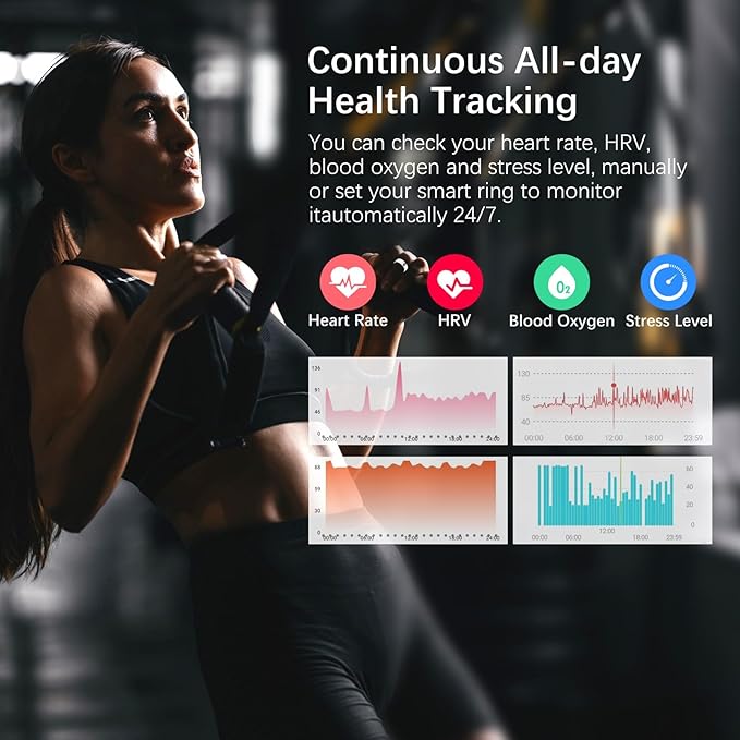 Smart Health Ring for Women Men, Fitness Tracker Ring with Heart Rate, Blood Oxygen, Sleep Tracker, Step Tracker, No Subscription Fee, IP68 Waterproof Smart Ring for iPhone & Android (Silver, 12#)