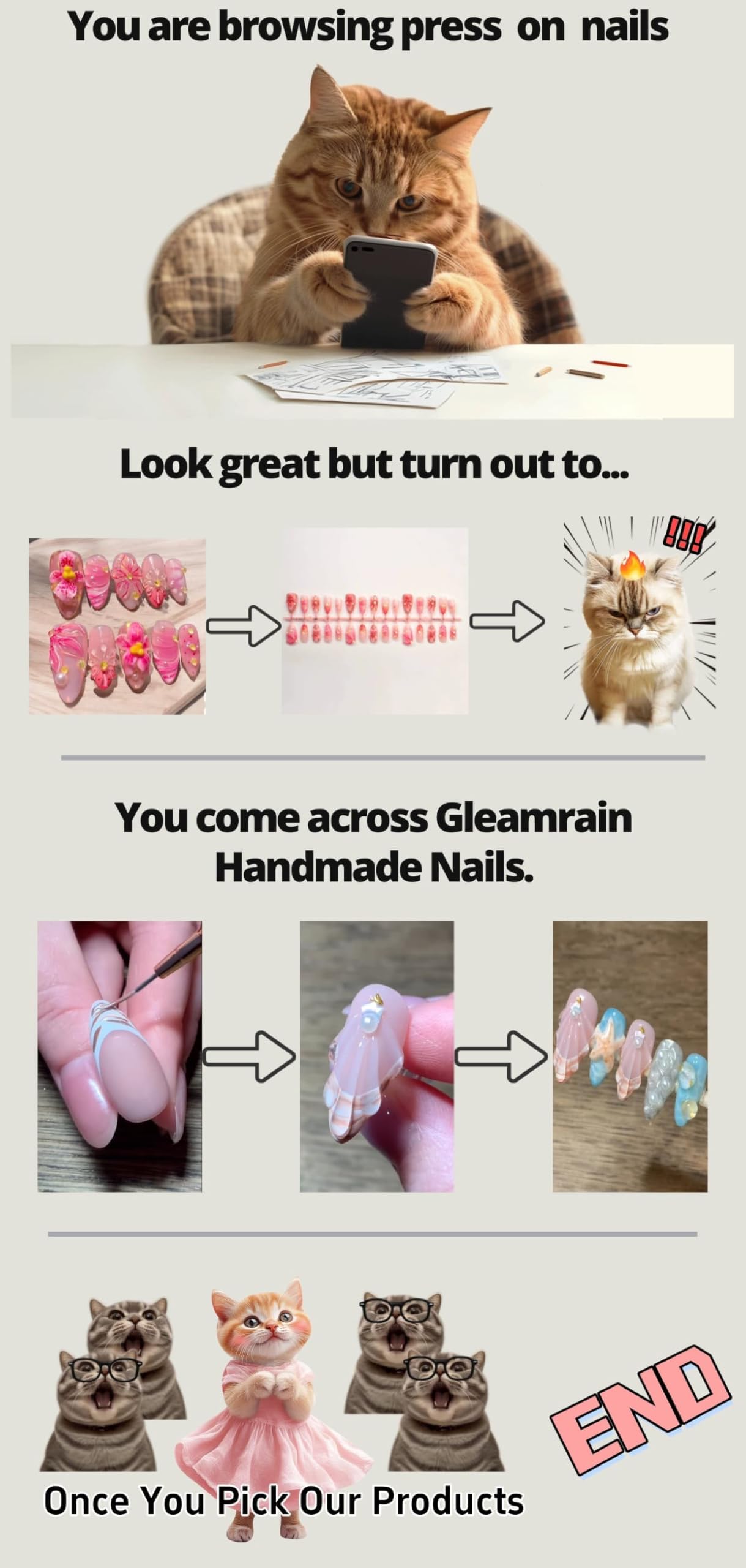 Gleamrain Almond Medium Handmade Press on Nails for Women, Handcrafted Butterfly and Nude Design Reusable Full Cover Fake Nail for Daily Wear Party Birthday D312