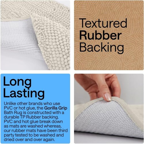 GORILLA GRIP Bath Rug Mat - Soft Absorbent Chenille | Quick-Dry Microfiber 48x24 Ivory Cream